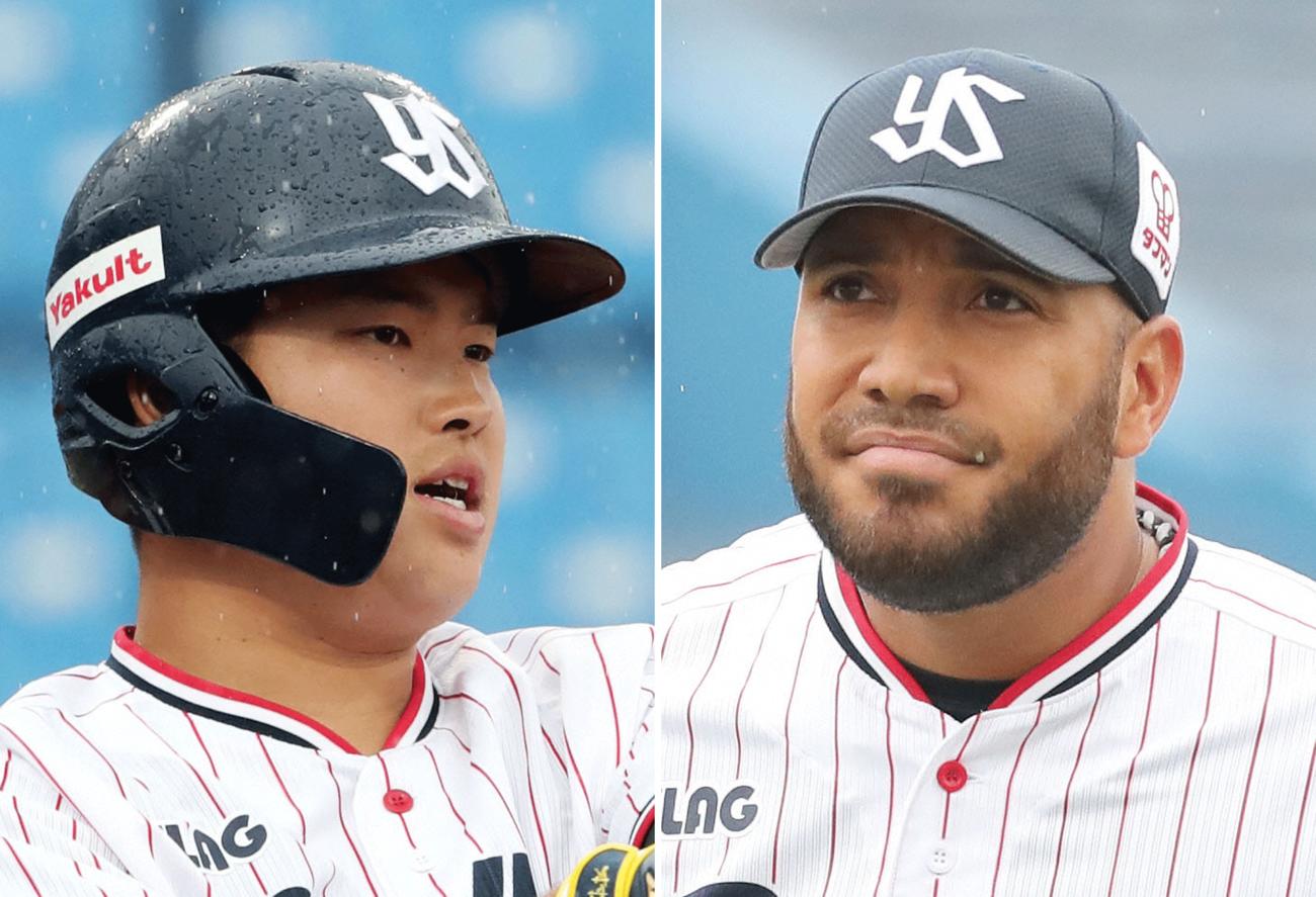 村上宗隆（左）とスアレス