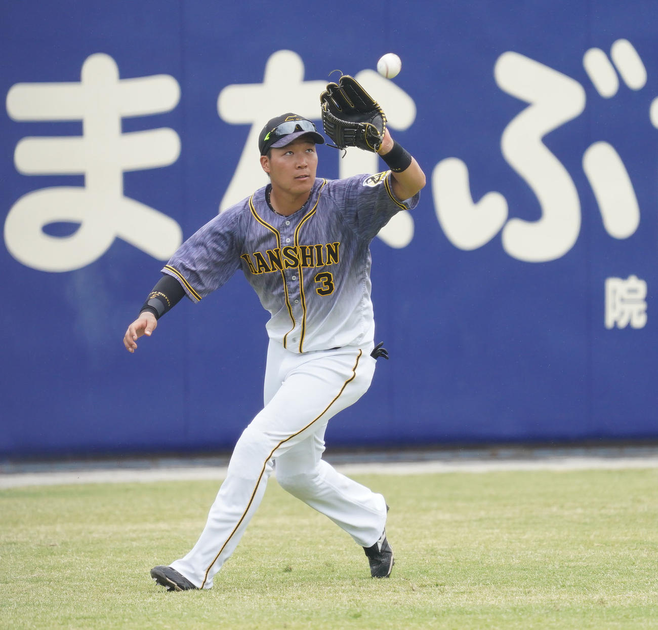 ウエスタンリーグ練習試合　中日対阪神　4回裏中日無死、根尾昂の飛球を捕球する左翼手の阪神大山（撮影・森本幸一）