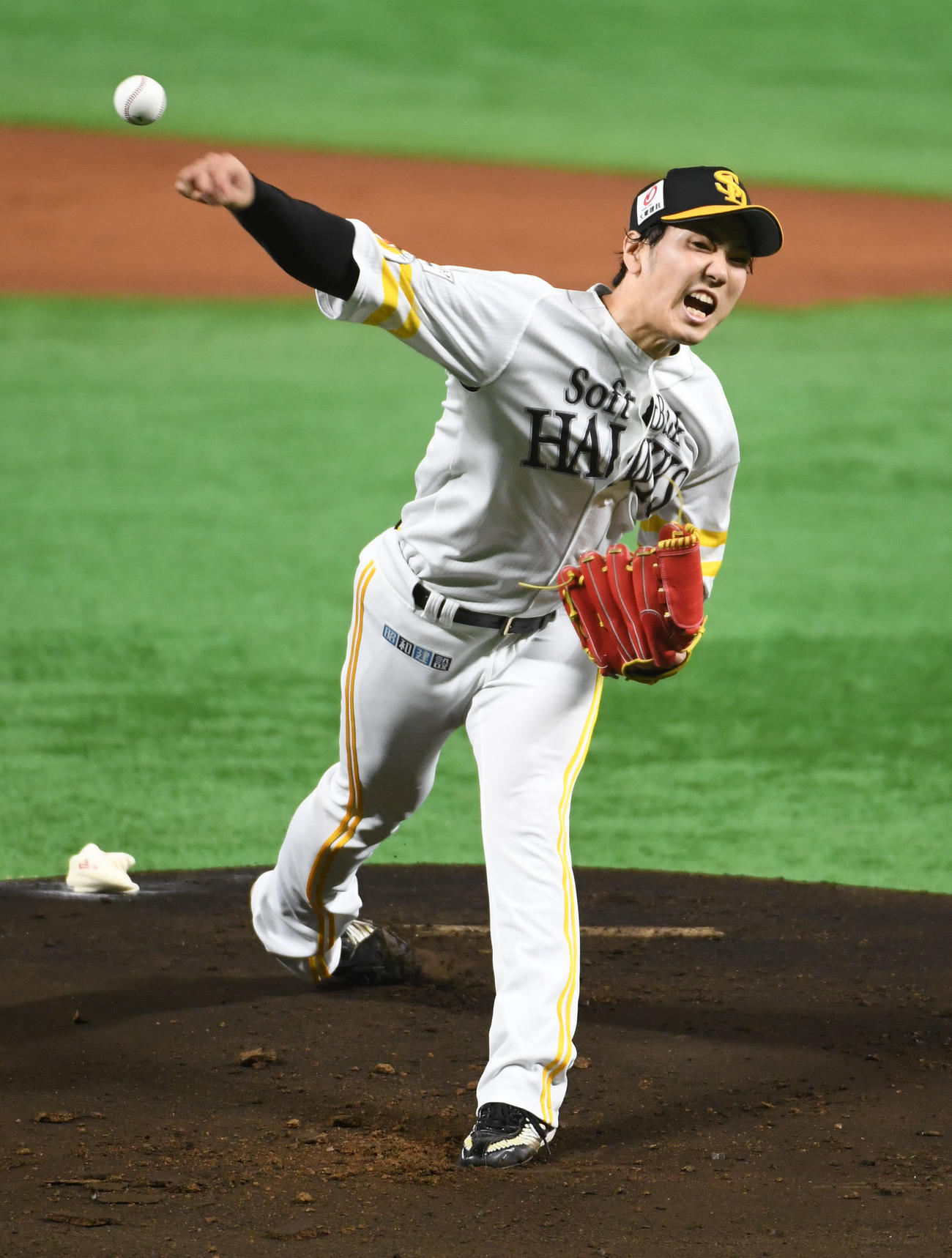 ソフトバンク対オリックス練習試合　先発の石川柊太（撮影・今浪浩三）
