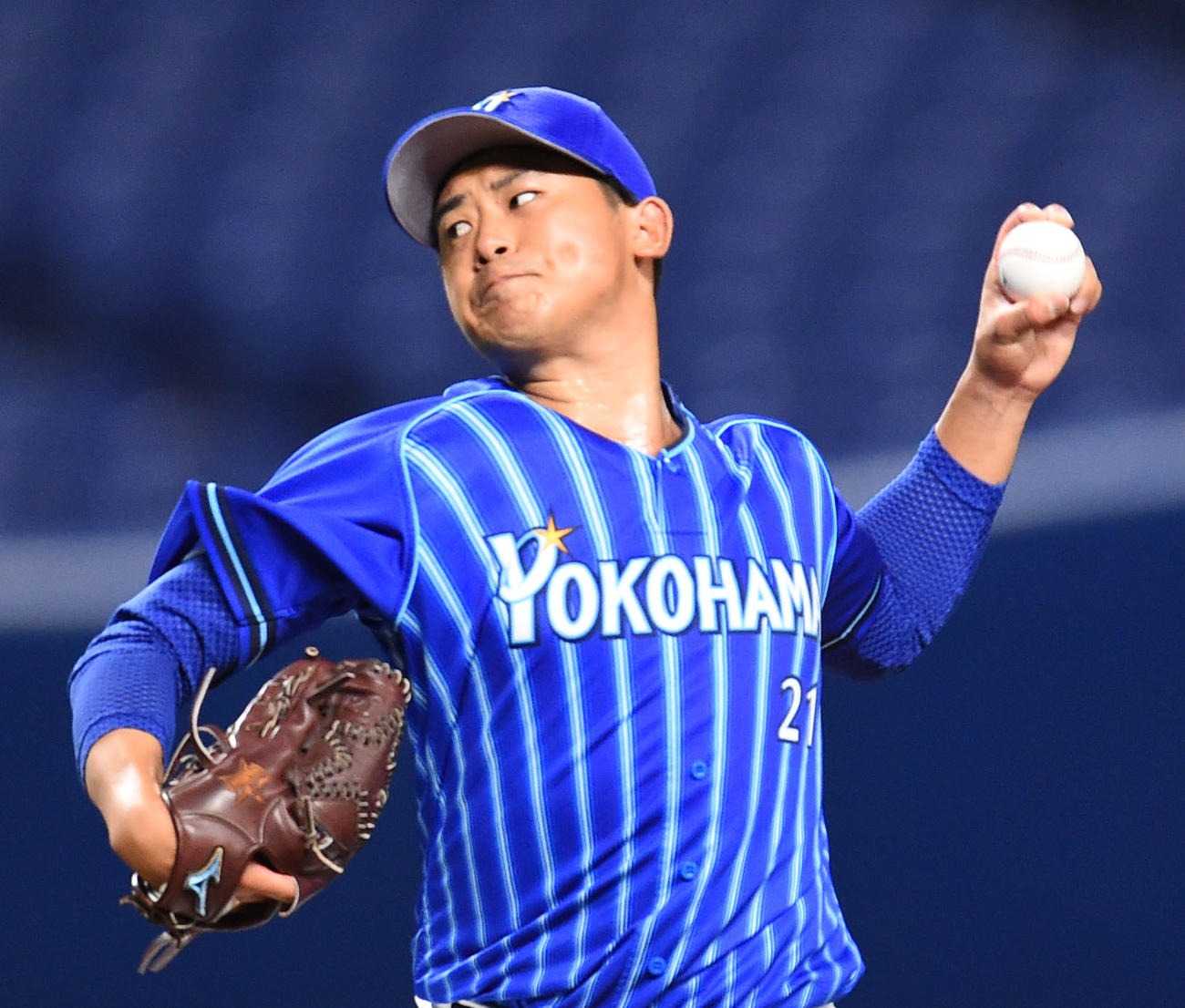 プロ野球練習試合　中日対DeNA　5回裏、力投するDeNA先発の今永昇太（撮影・森本幸一）