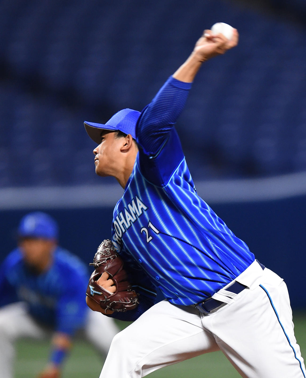 プロ野球練習試合　中日対DeNA　1回裏、力投するDeNA先発の今永昇太（撮影・森本幸一）
