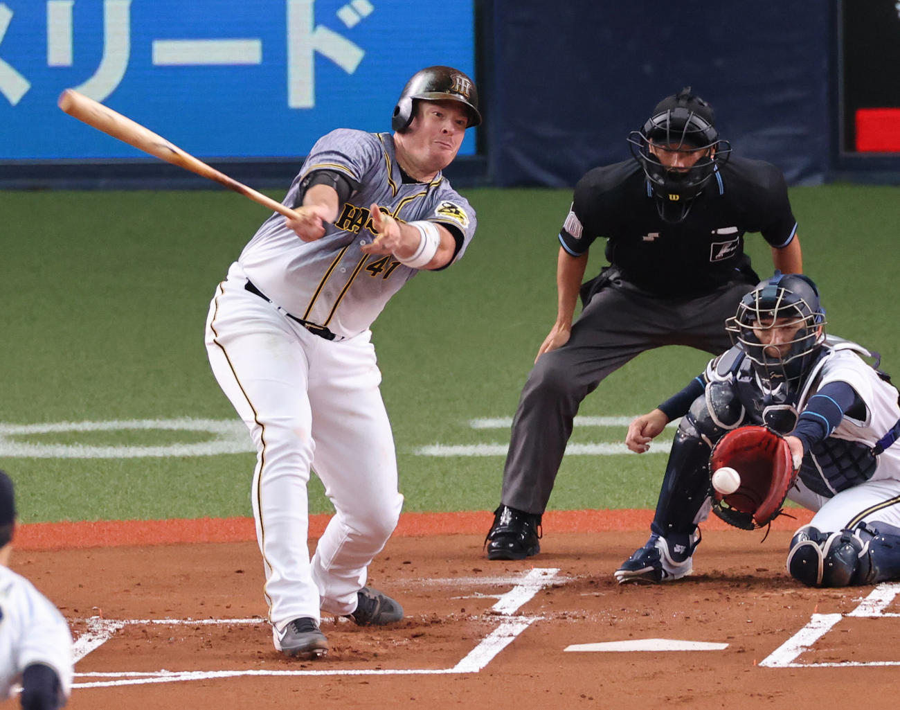 練習試合　オリックス対阪神　1回表阪神2死、空振り三振に倒れるボーア（撮影・清水貴仁）