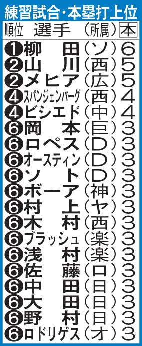 練習試合の本塁打上位者（6月14日時点）
