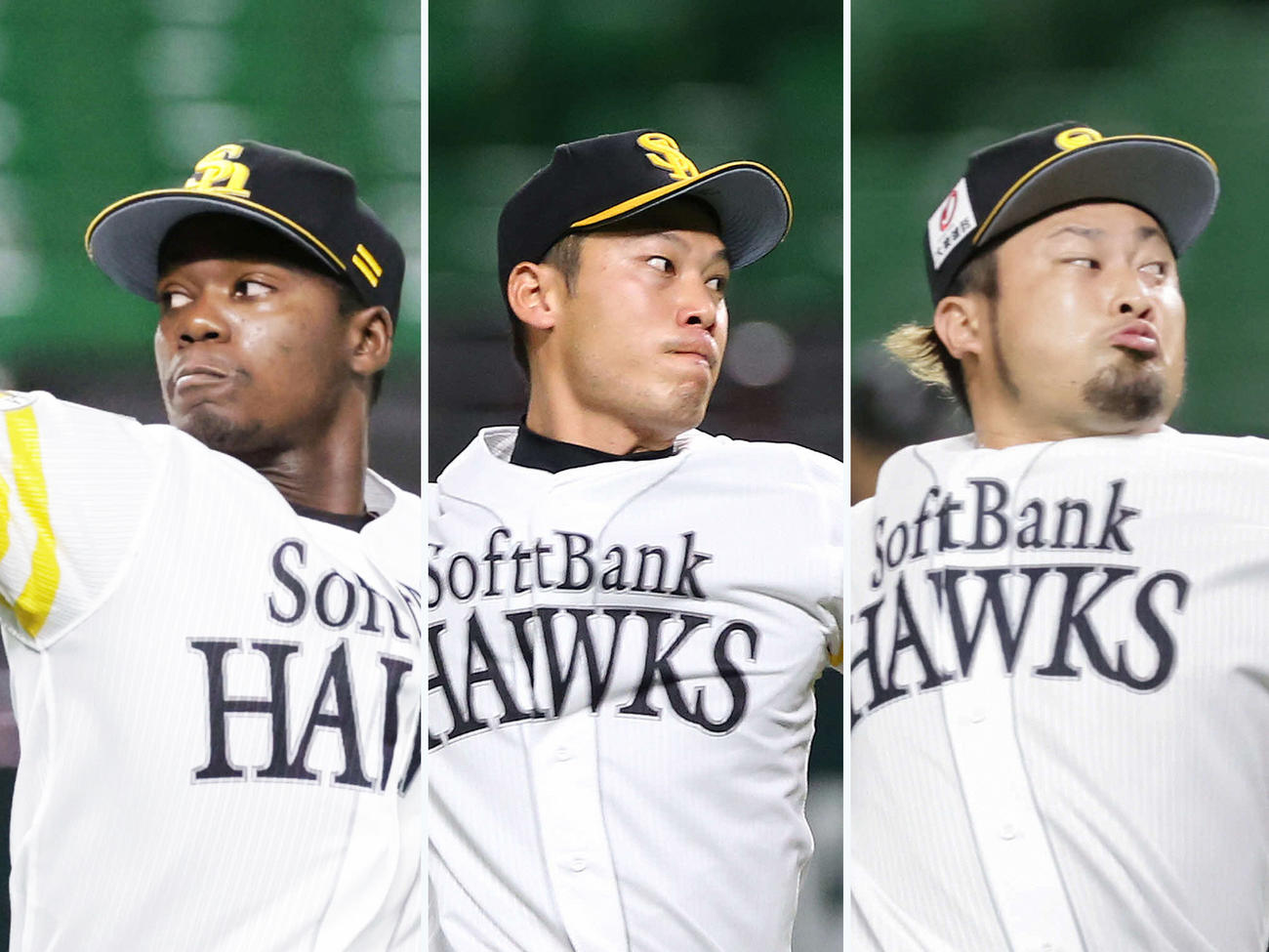 ソフトバンクの勝利の方程式、左からモイネロ、岩崎、森