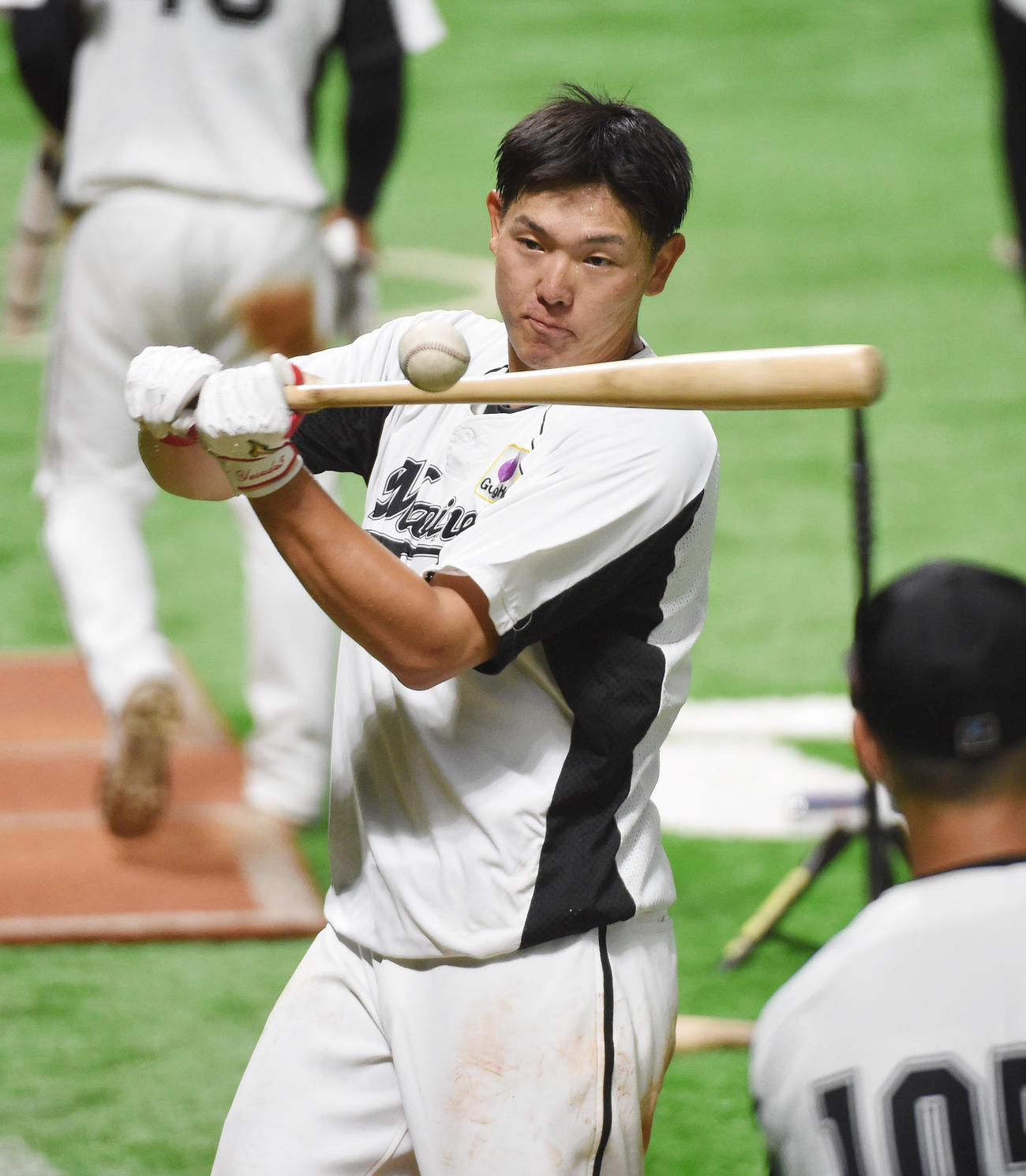 打撃練習するロッテ安田尚憲（撮影・今浪浩三）