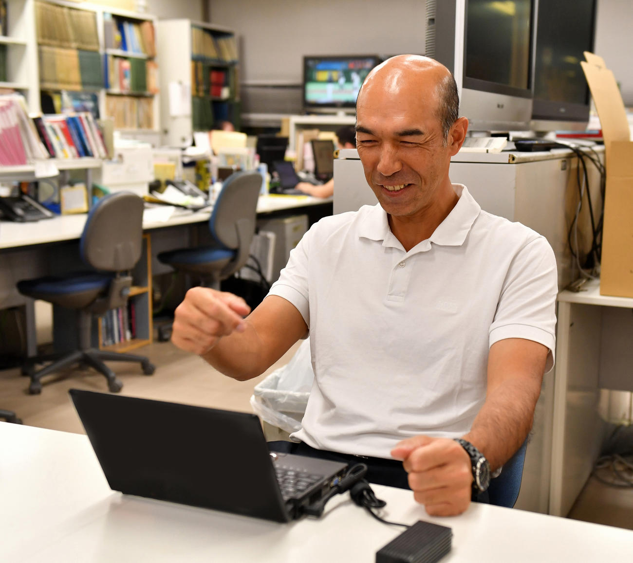 宮本慎也氏、上原浩治氏とオンライン対談する和田一浩氏（撮影・柴田隆二）