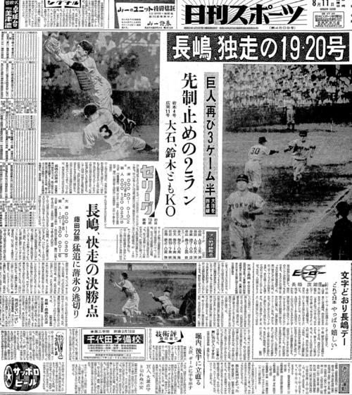 巨人の通算1500勝を伝える58年8月11日付け日刊スポーツ