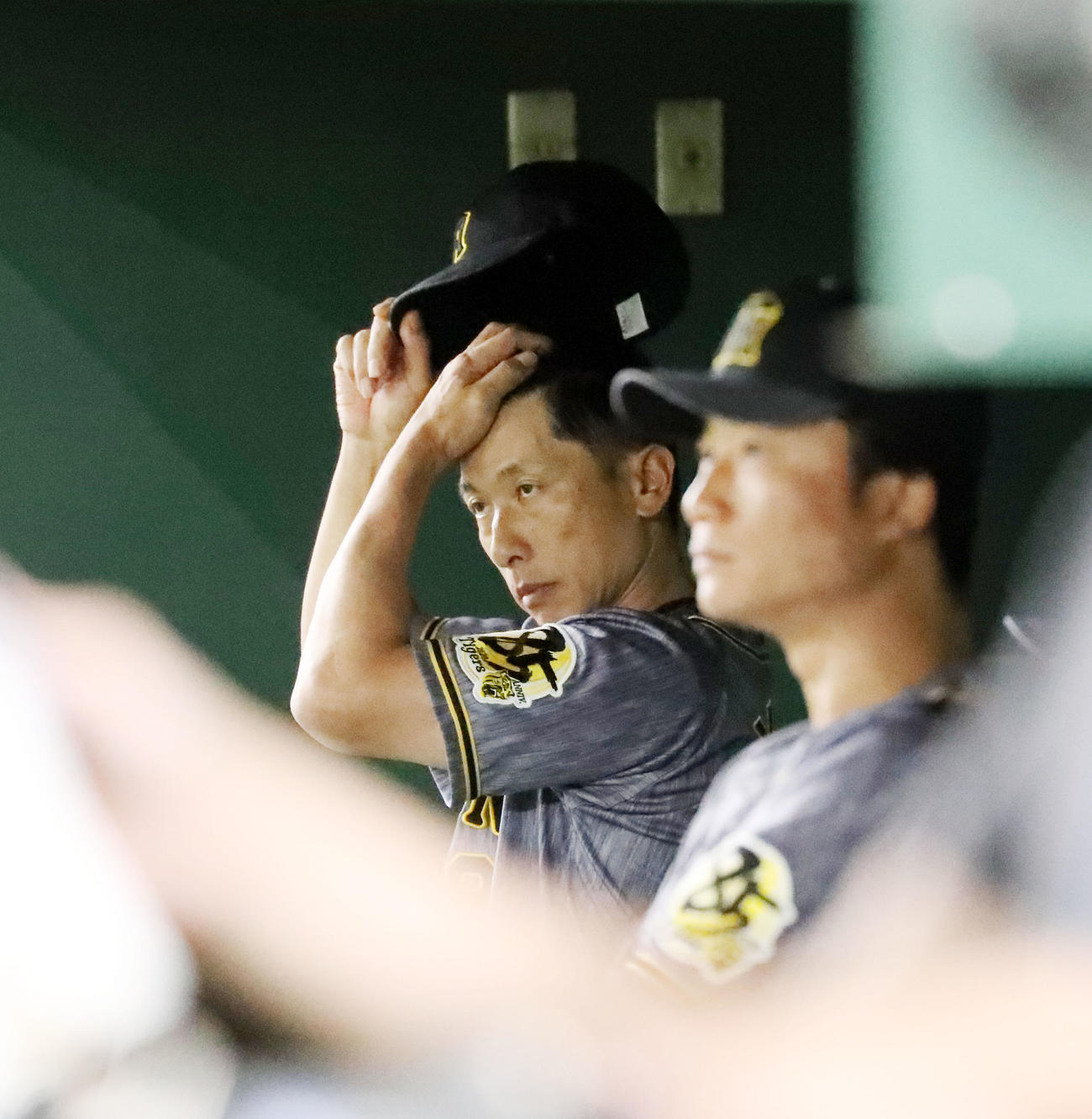 巨人対阪神　ベンチで渋い表情の矢野監督（撮影・加藤哉）
