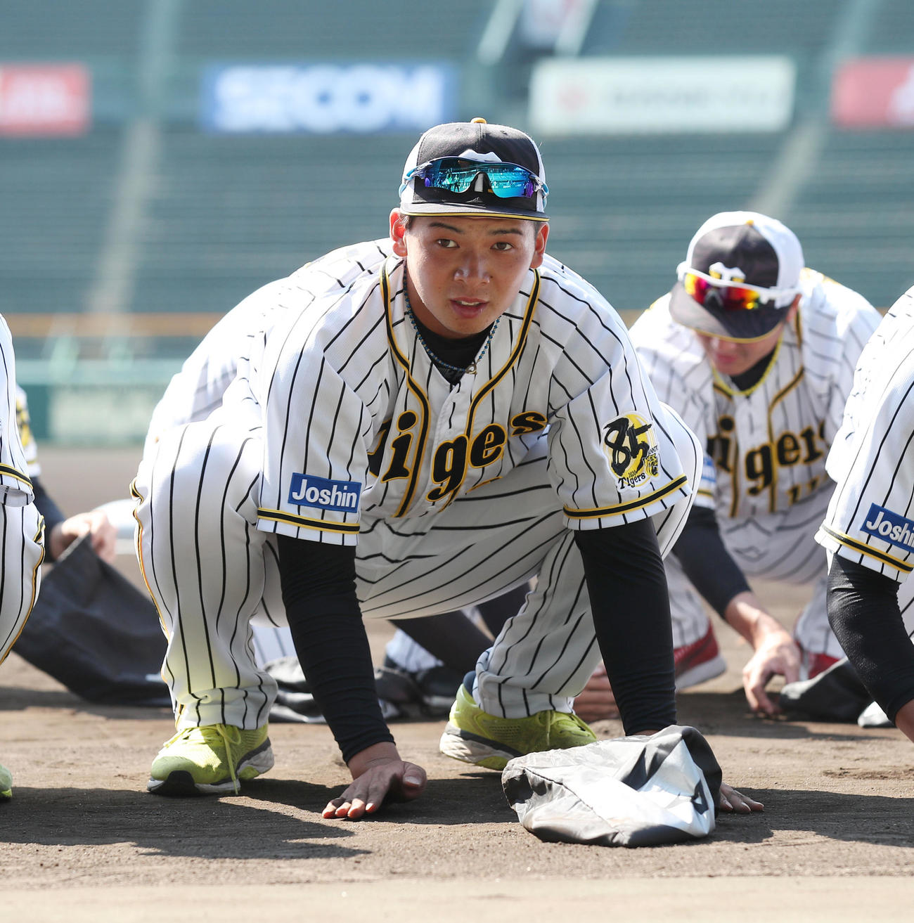 甲子園の土を集める阪神井上（撮影・前田充）