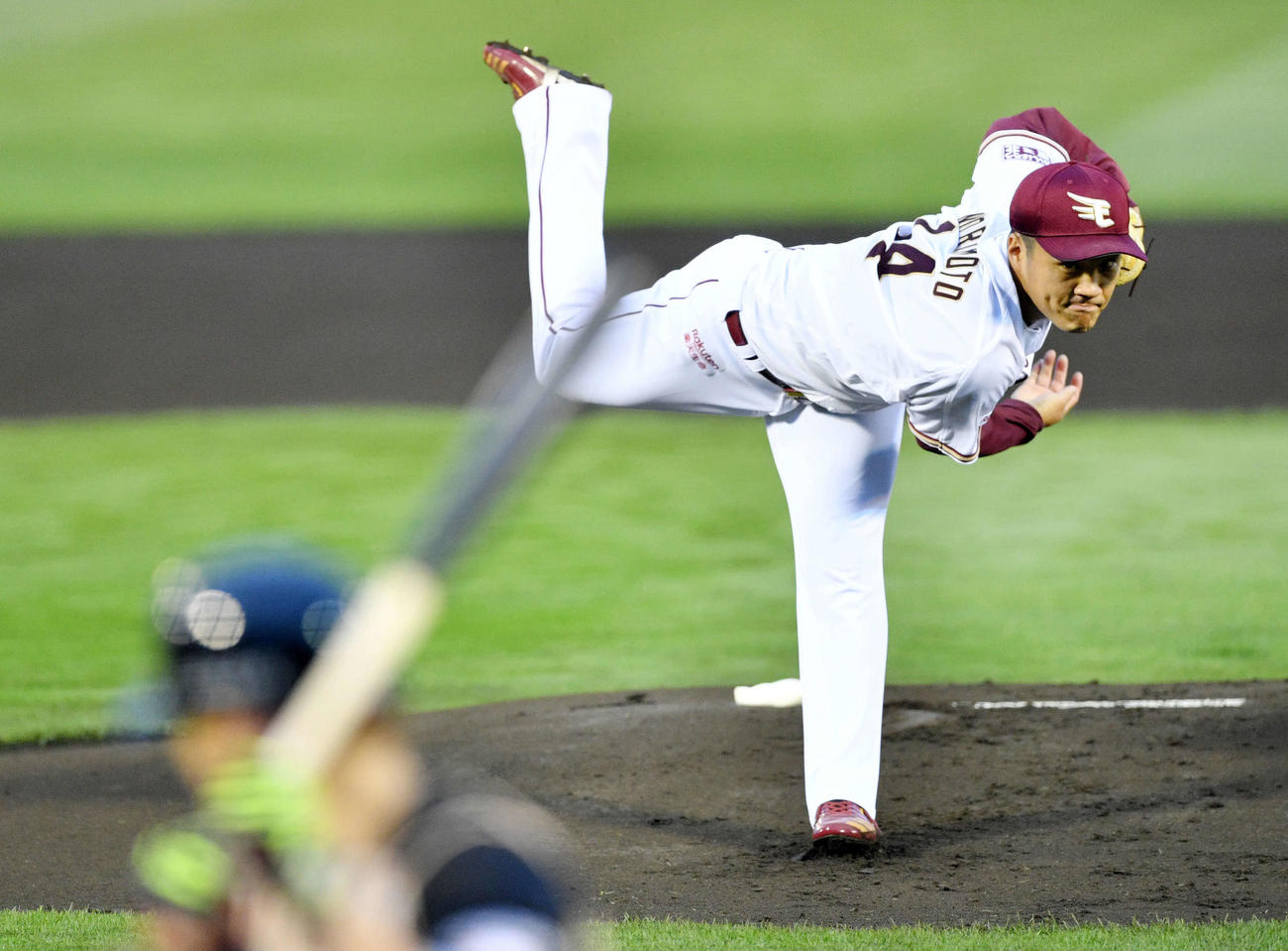 楽天対日本ハム　7回1失点で勝利投手となった楽天則本昂（撮影・滝沢徹郎）