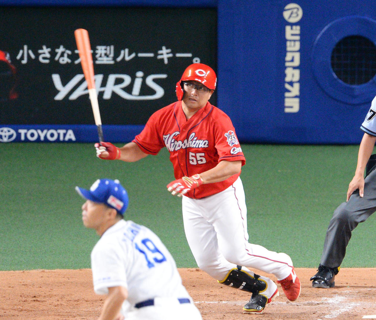 プロ野球中日対広島　4回表広島2死三塁、右前適時打を放った松山竜平（撮影・森本幸一）