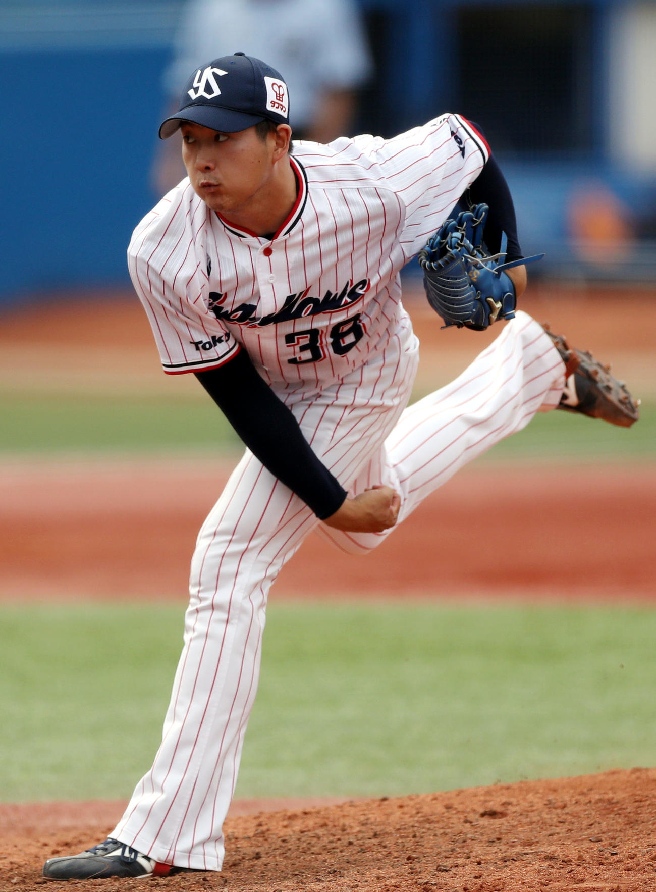 ヤクルト対巨人　7回表から登板する梅野（撮影・狩俣裕三）