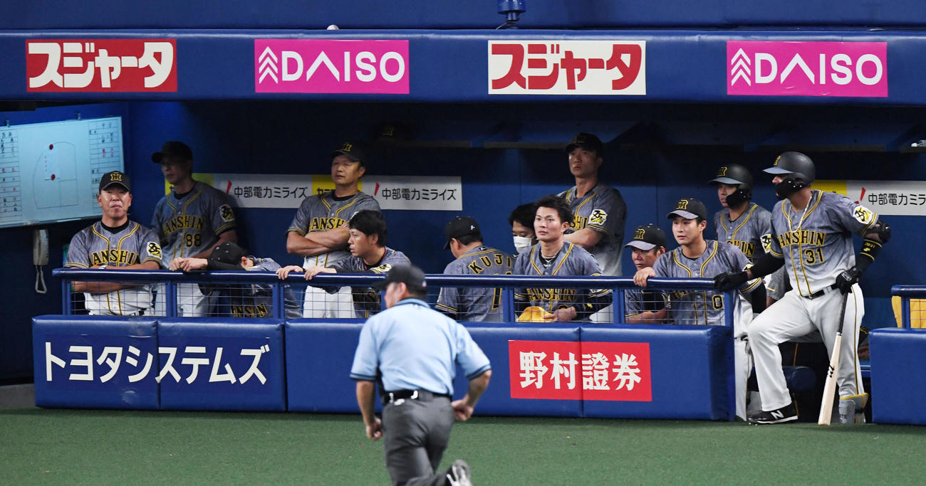 2020年7月2日　中日に3連敗、がっくりする阪神ベンチ（撮影・前岡正明）