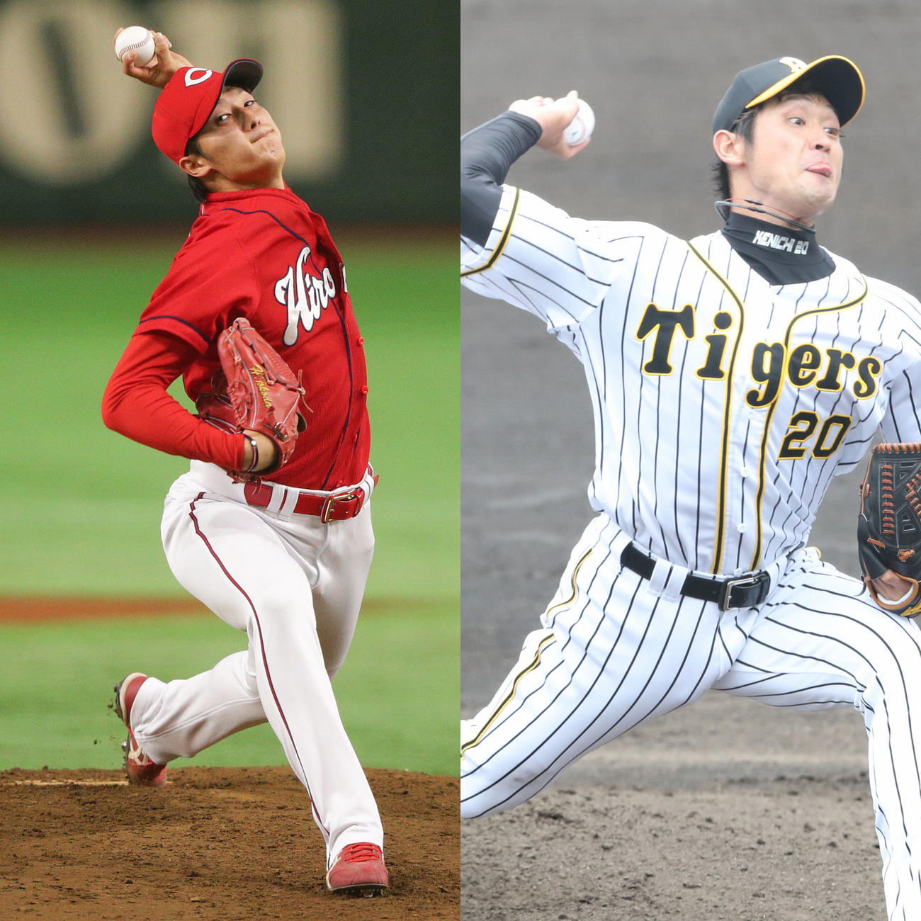 広島床田（左）と阪神中田