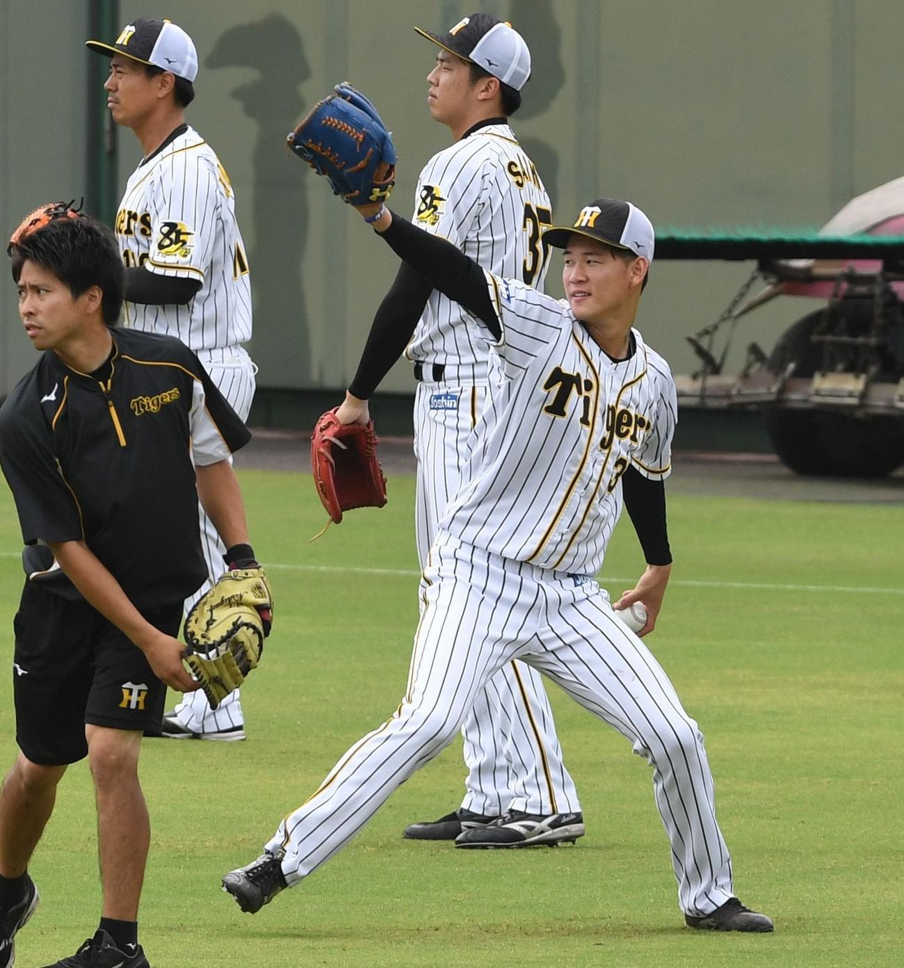キャッチボールをする阪神・及川雅貴（代表撮影）