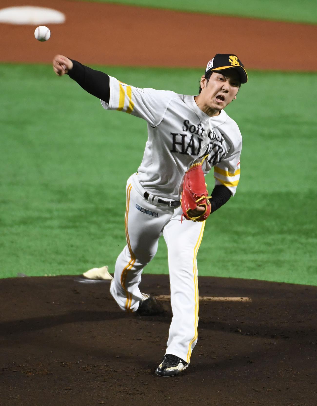 ソフトバンク対楽天　先発の石川柊太（撮影・今浪浩三）