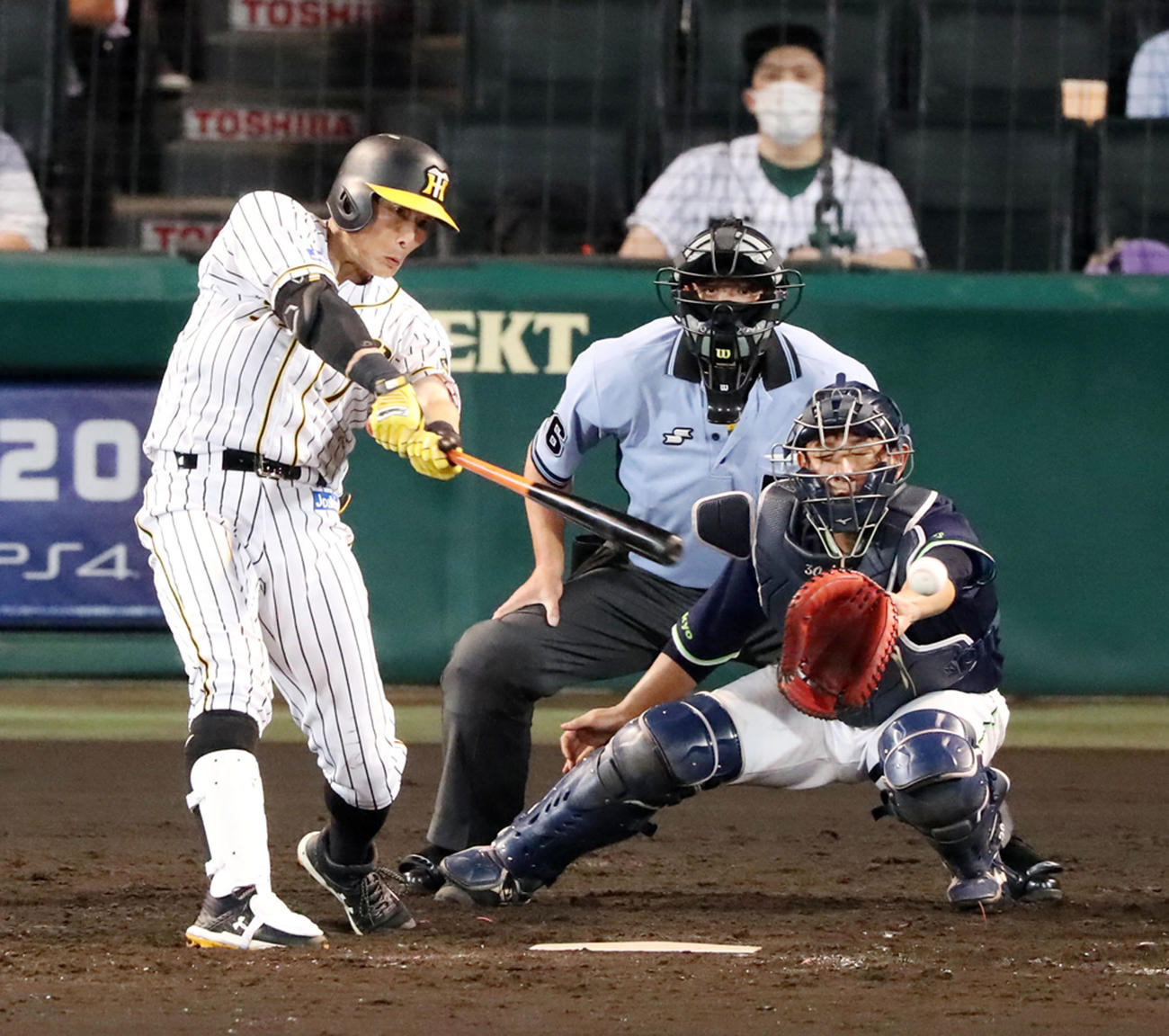 阪神対ヤクルト　5回裏阪神無死一、三塁、糸井は左前適時打を放つ（撮影・加藤哉）