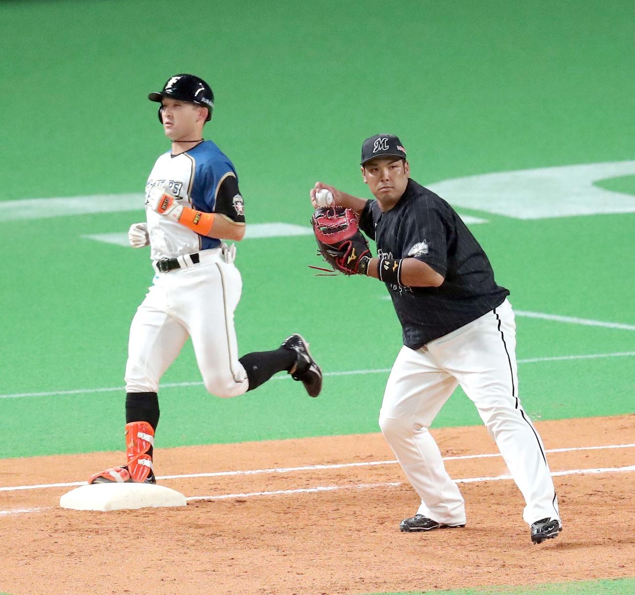 日本ハム対ロッテ　7回裏日本ハム無死、杉谷は二ゴロに終わる（撮影・佐藤翔太）