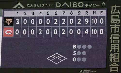9対4のスコアボード（撮影・加藤孝規）