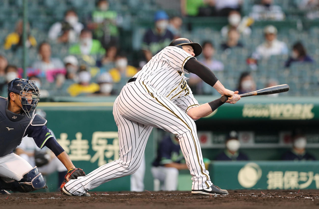 阪神対ヤクルト　2回裏阪神無死、空振り三振に倒れるボーア（撮影・前田充）
