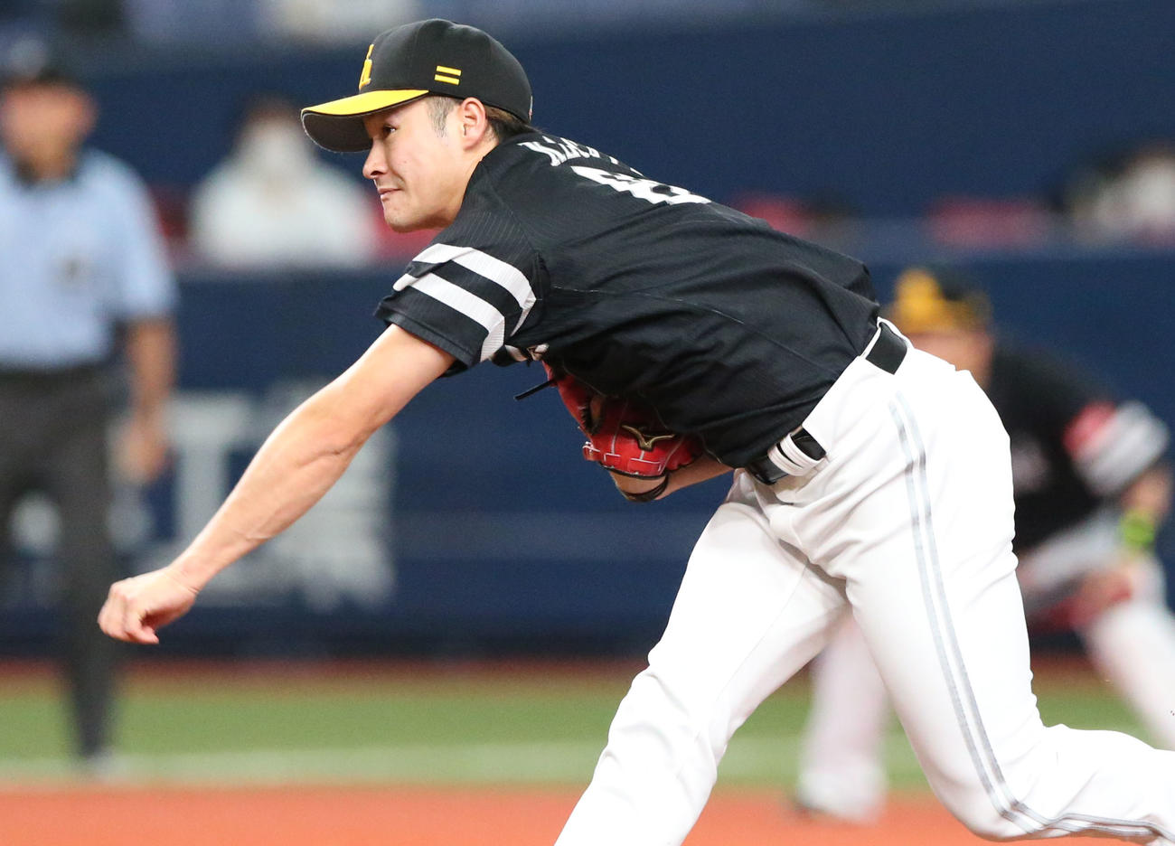 オリックス対ソフトバンク　4回、初勝利を挙げた笠谷（撮影・上山淳一）