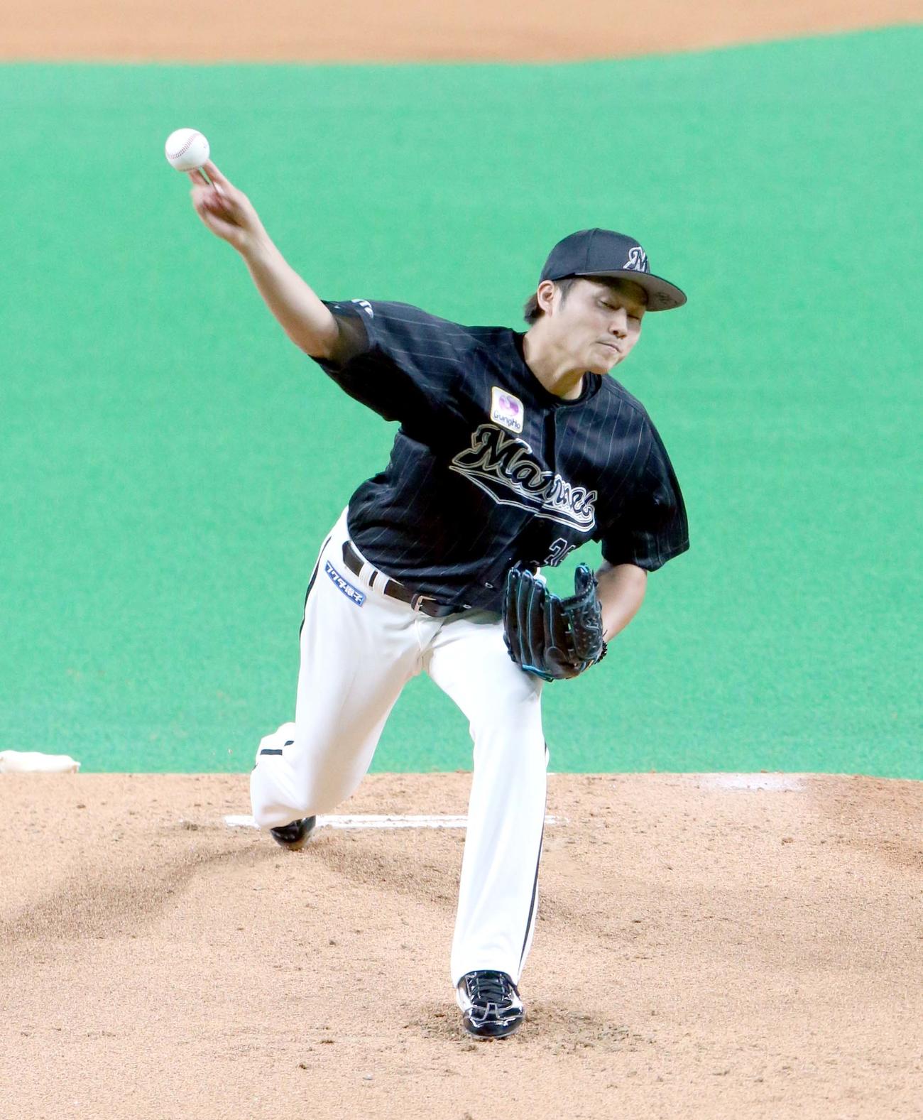日本ハム対ロッテ　ロッテ先発の有吉（撮影・佐藤翔太）