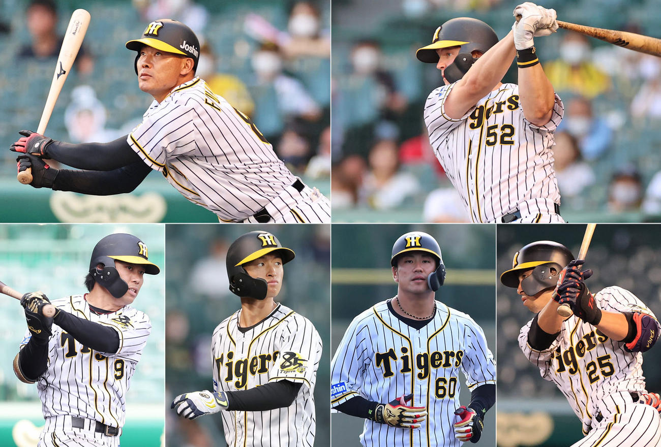 左上から時計回りに阪神福留、サンズ、江越、中谷、近本、高山