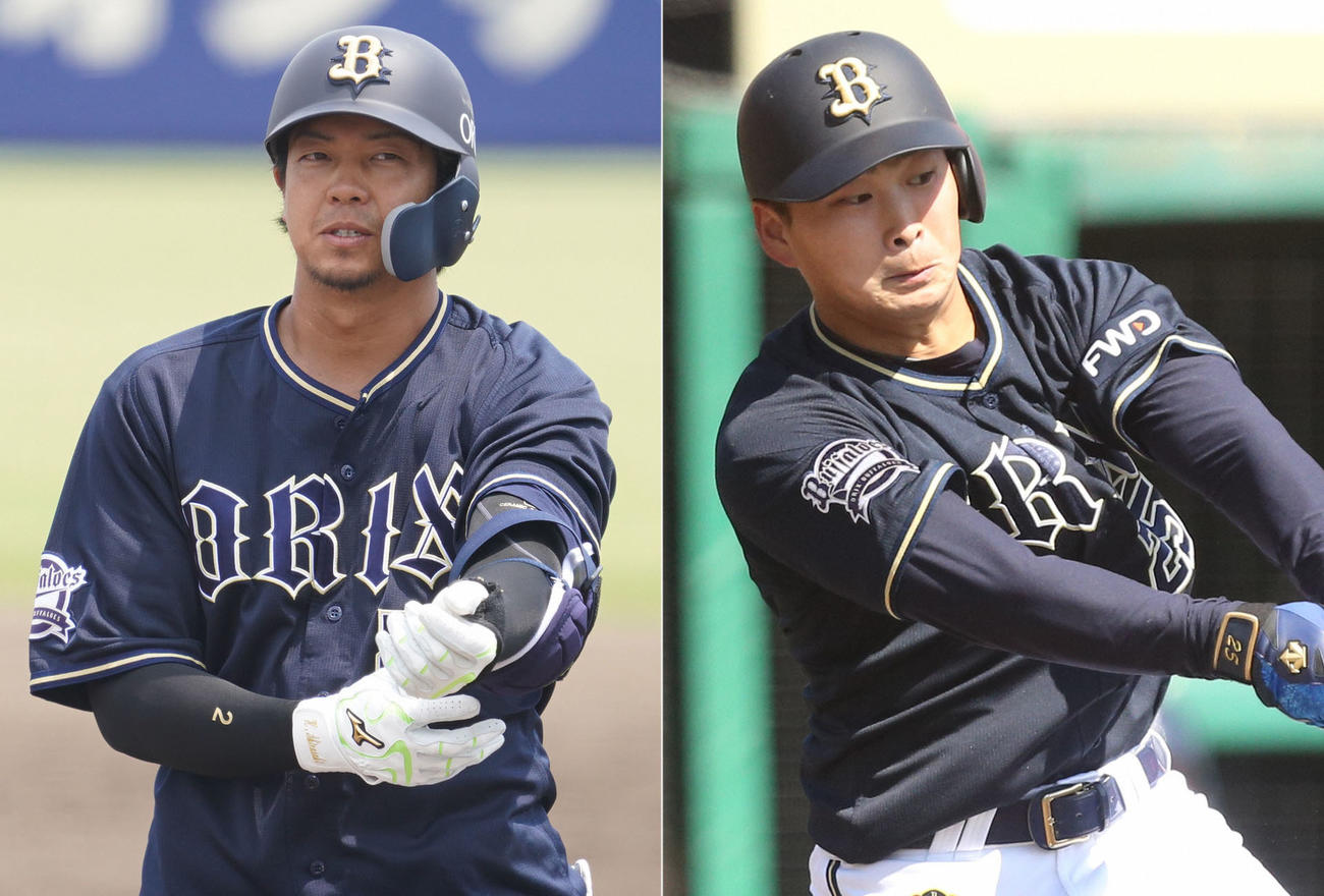 オリックス白崎（左）と西村凌