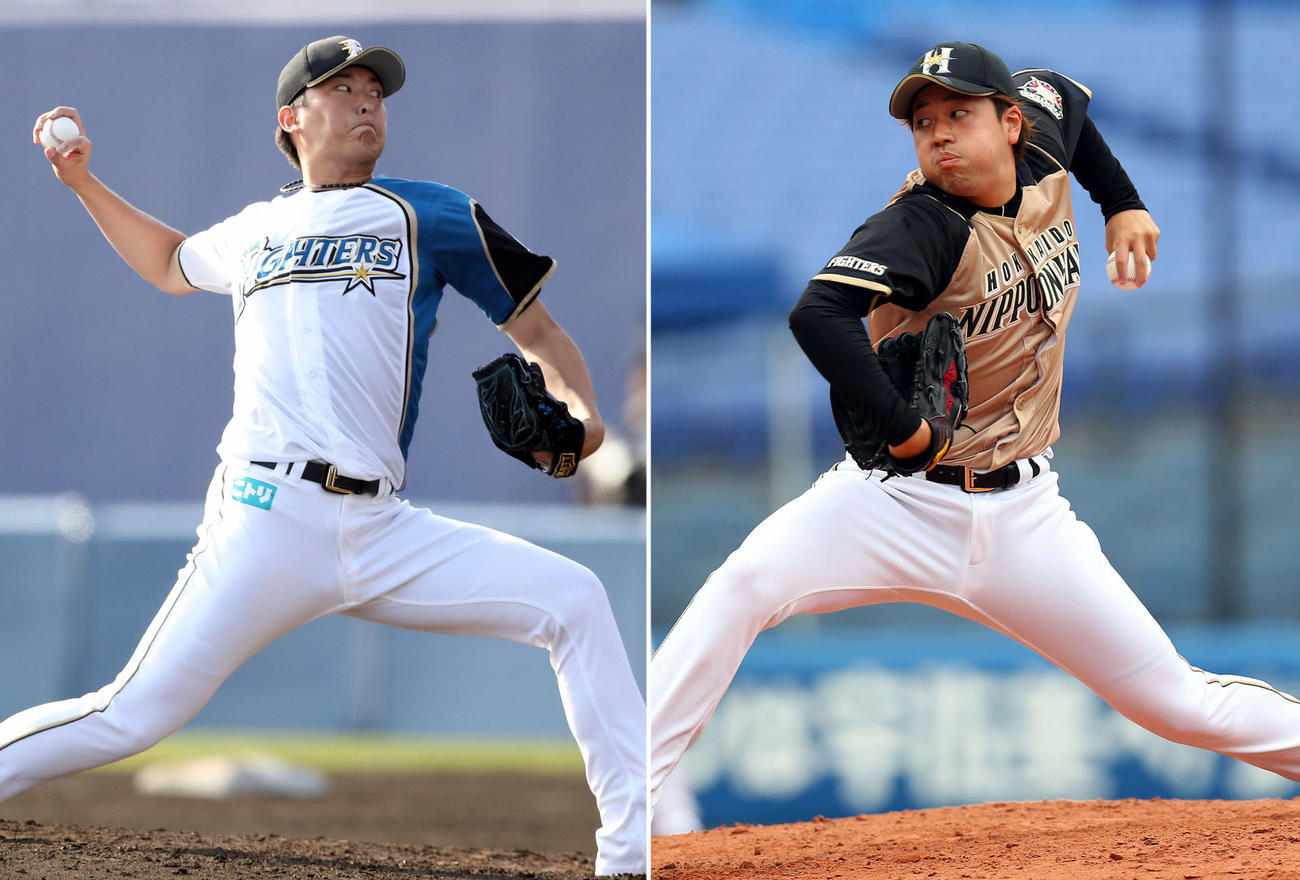 日本ハム石川直也（左）と堀瑞輝