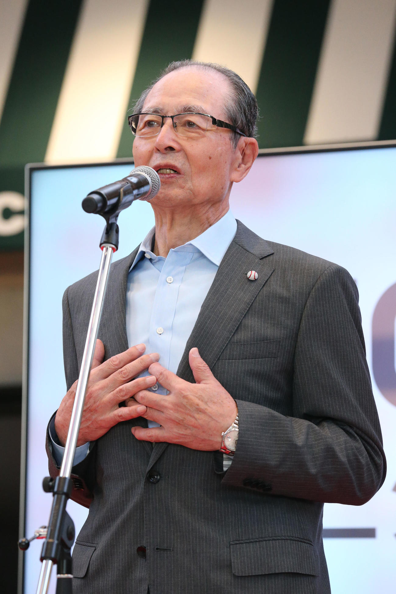 BOSS　E　ZO　FUKUOKAのオープンセレモニーに出席した王貞治球団会長（撮影・梅根麻紀）