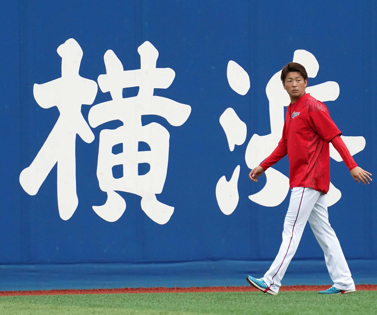 DeNA対広島　試合前練習に参加する広島大瀬良（撮影・江口和貴）