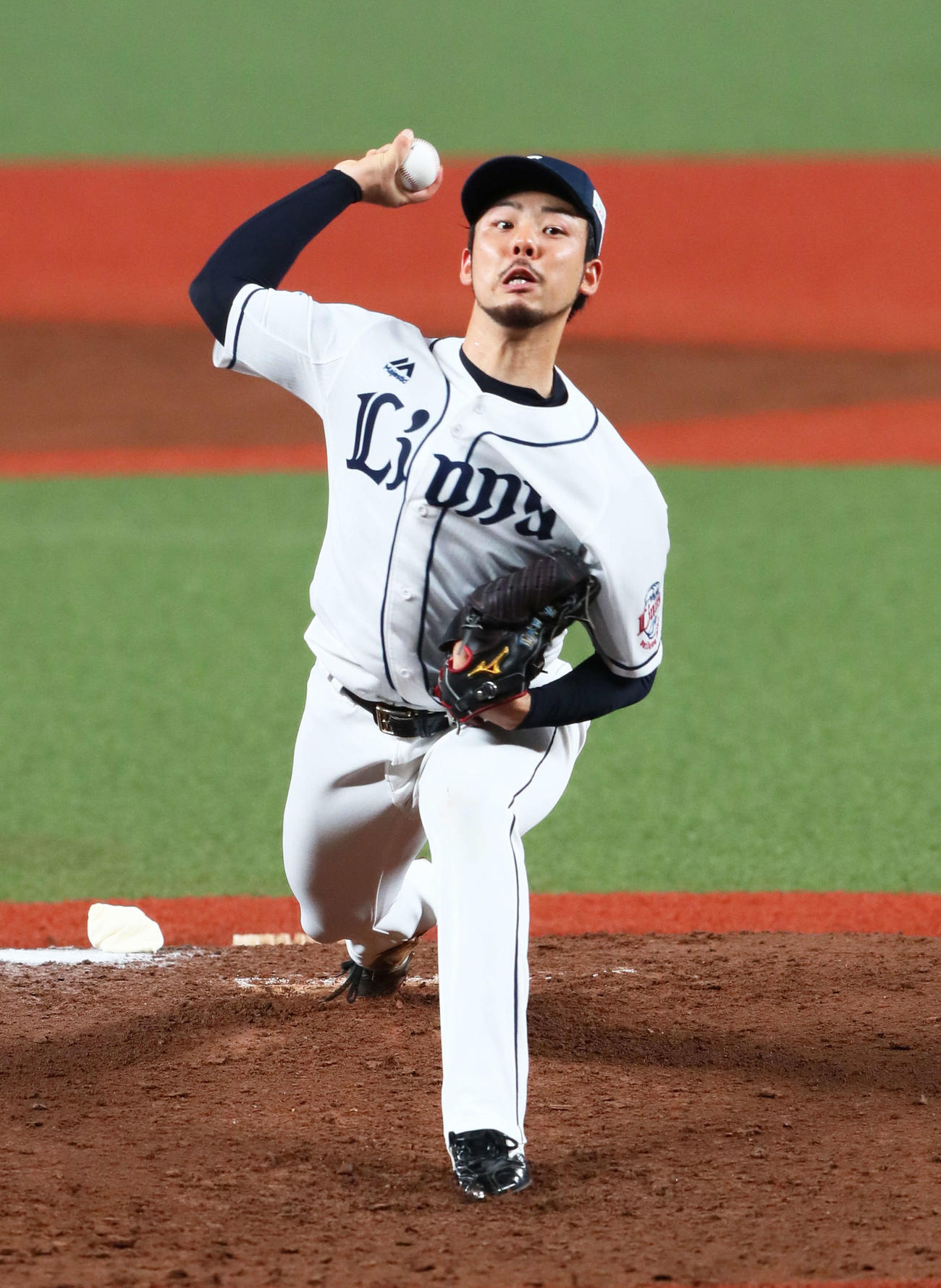 西武対ロッテ　西武先発の本田（撮影・足立雅史）
