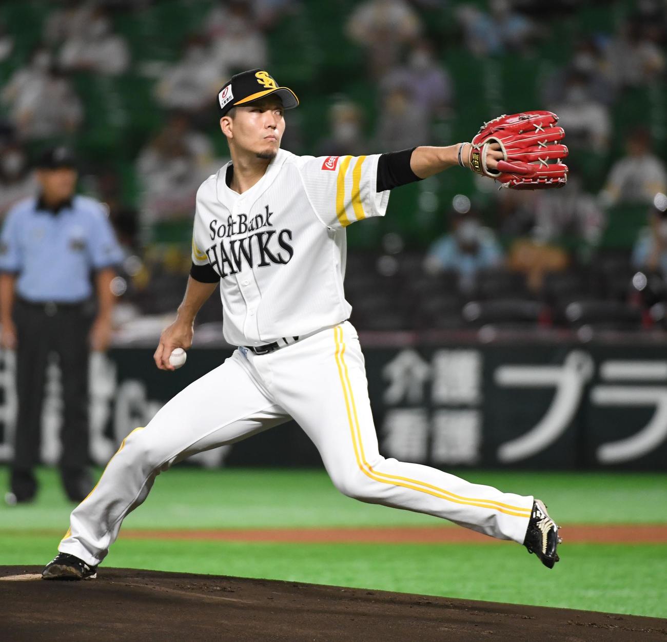 ソフトバンク対西武　先発の千賀滉大（撮影・今浪浩三）