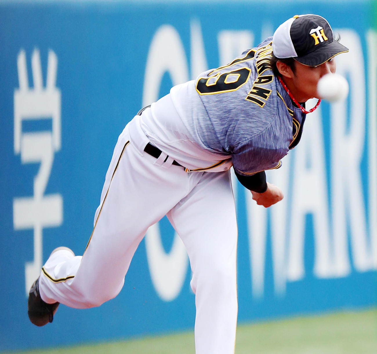 ヤクルト対阪神　ブルペンで投球練習をする藤浪晋太郎（撮影・加藤哉）