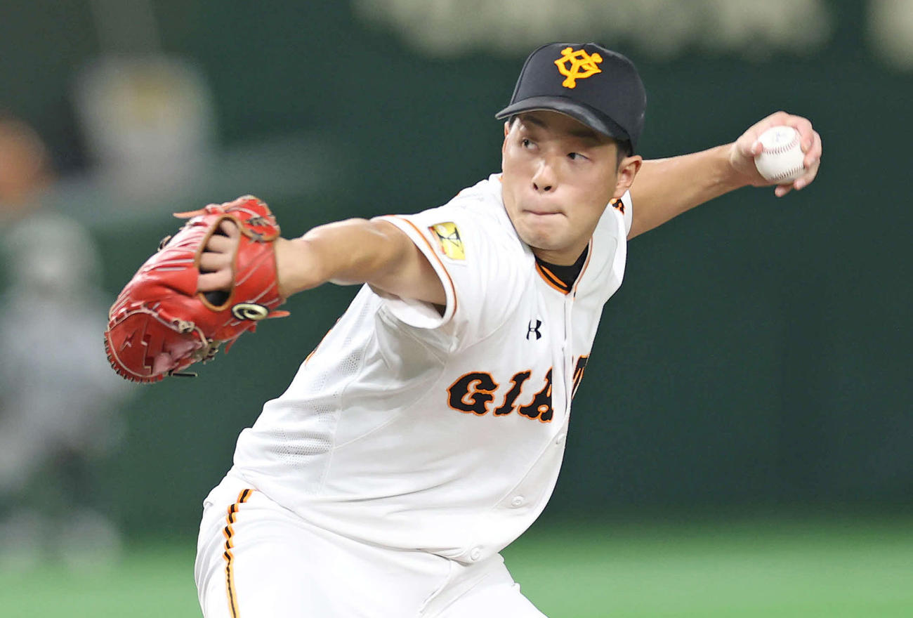 巨人対DeNA　6回表に巨人2番手で登板した大江（撮影・河野匠）