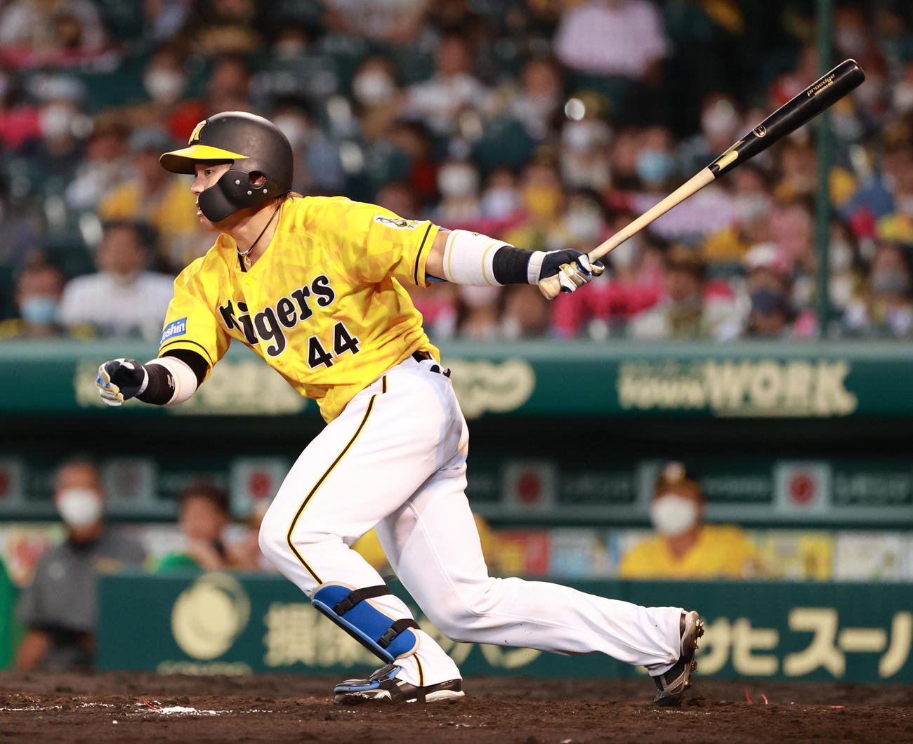 阪神対DeNA　4回裏阪神1死満塁、左前へ同点となる2点適時打を放つ梅野隆太郎（撮影・清水貴仁）