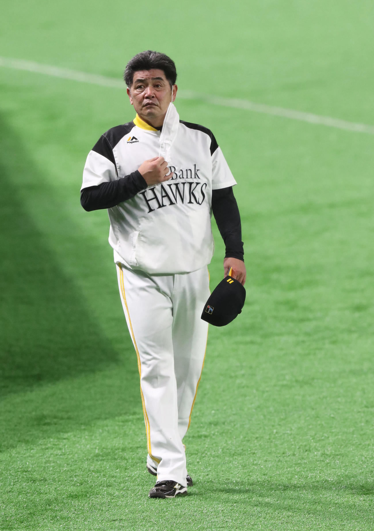 マスクを着用する工藤公康監督（撮影・梅根麻紀）