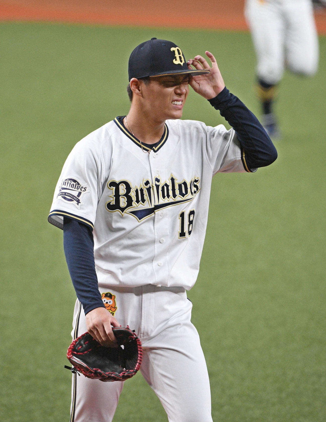 オリックス対ロッテ　立ち上がりに失点し厳しい表情を浮かべるオリックス山本（撮影・渦原淳）