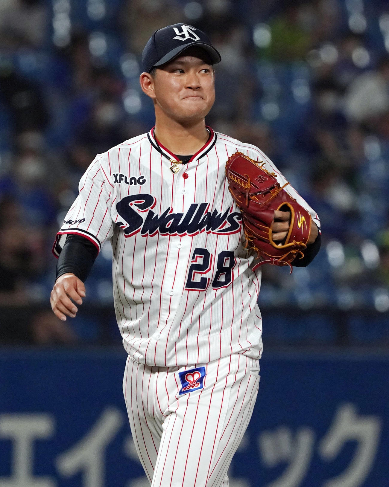ヤクルト対DeNA　4回表を抑え、ホッとした表情を見せる吉田喜（撮影・狩俣裕三）
