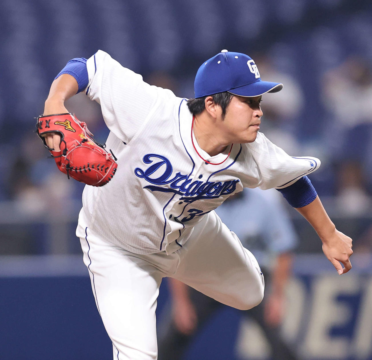 中日対巨人　7回表に中日2番手で登板した福（撮影・河野匠）