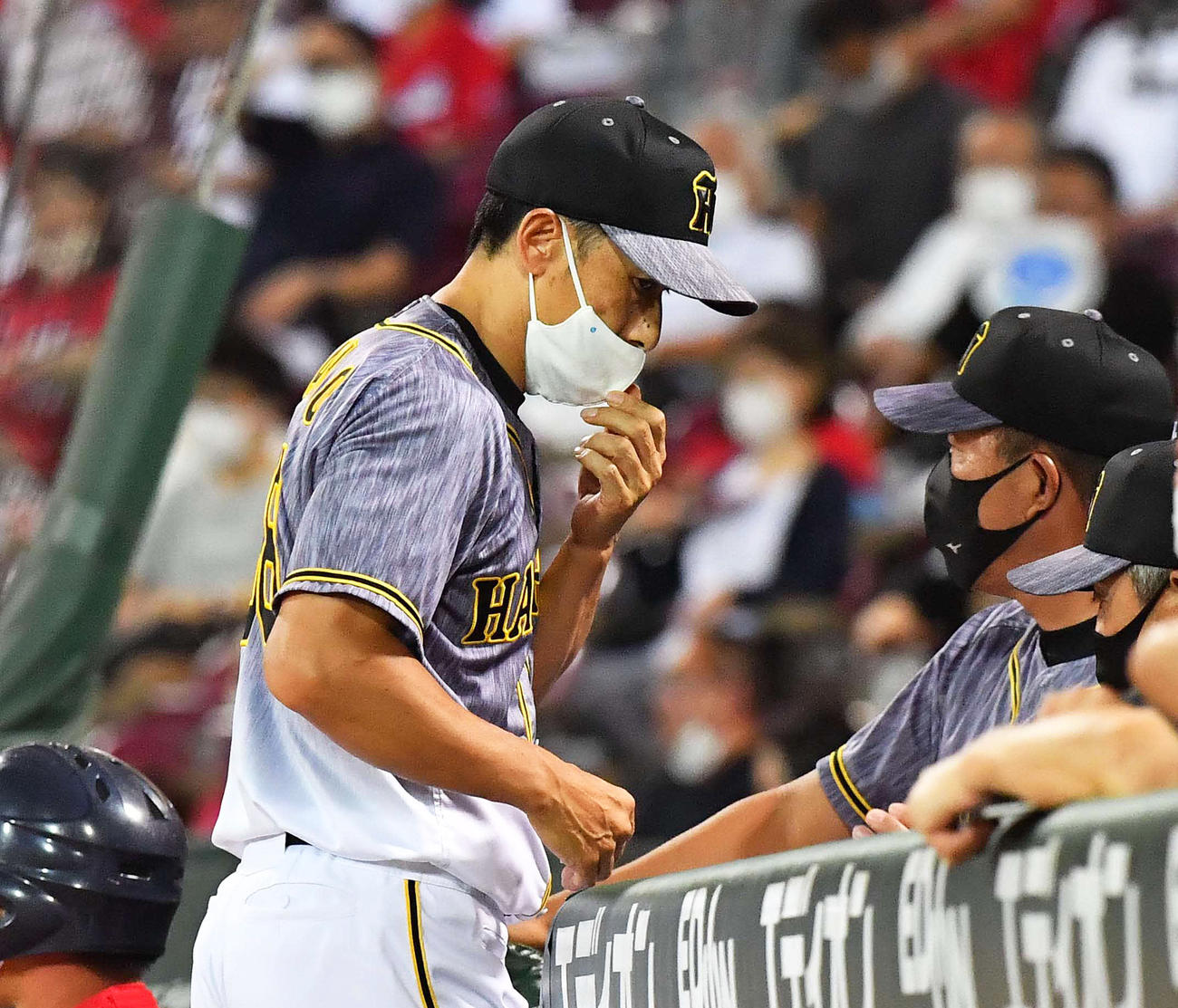 選手交代を告げベンチに引き揚げる矢野燿大監督（撮影・上田博志）