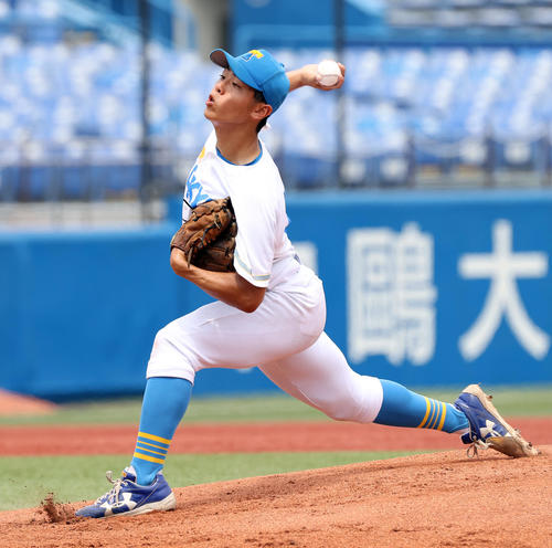 東大対慶大　東大先発の井沢（撮影・垰建太）
