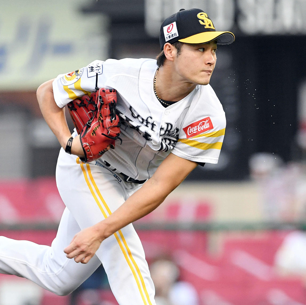 楽天対ソフトバンク　ソフトバンク先発の笠谷（撮影・滝沢徹郎）
