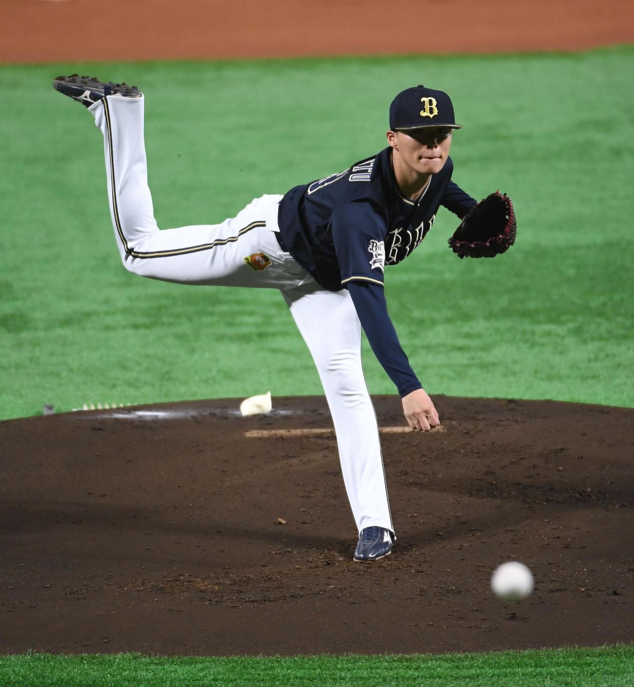 ソフトバンク対オリックス　5回5失点だった先発の山本（撮影・今浪浩三）