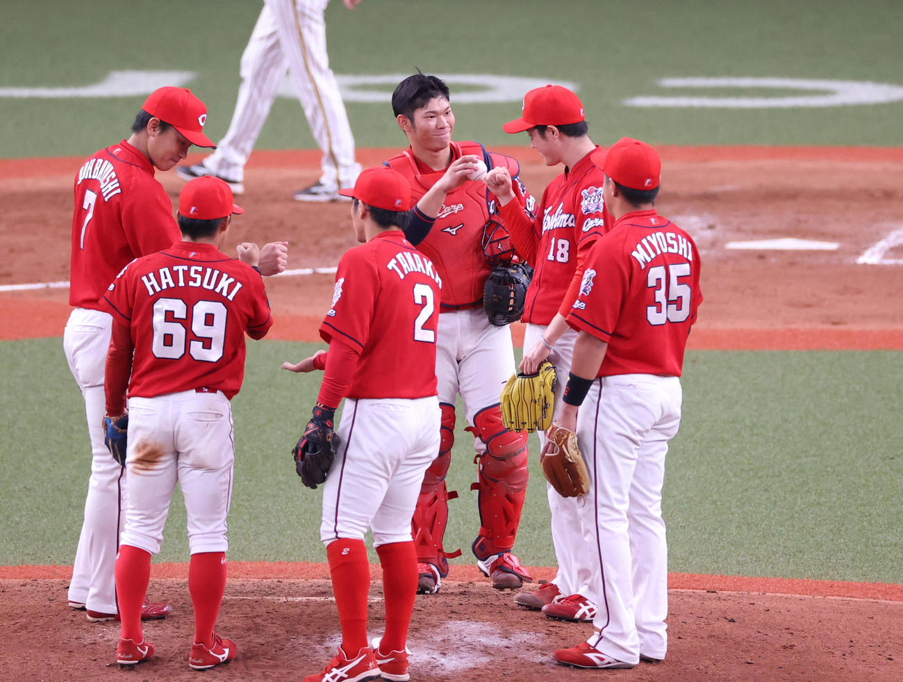 阪神対広島　完封勝利をあげ笑顔をみせる森下暢仁（撮影・清水貴仁）