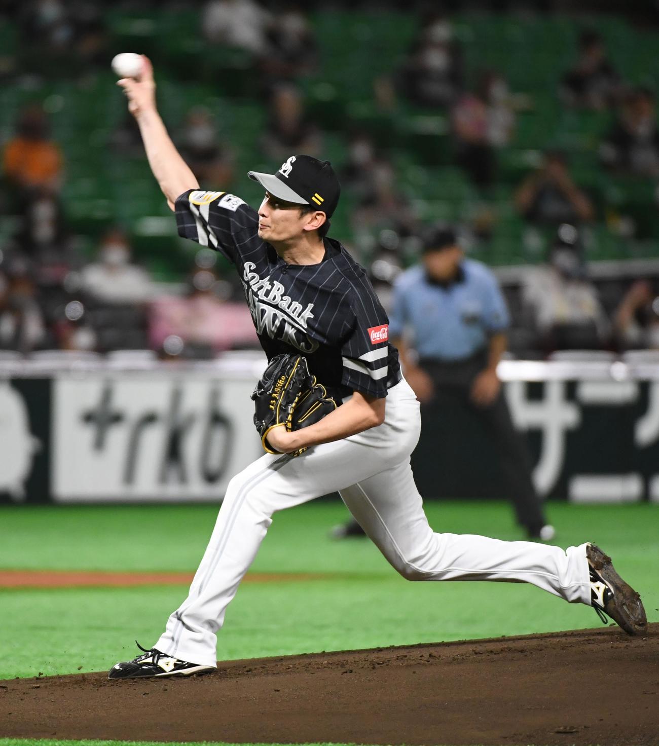 ソフトバンク対オリックス　先発の二保旭（撮影・今浪浩三）