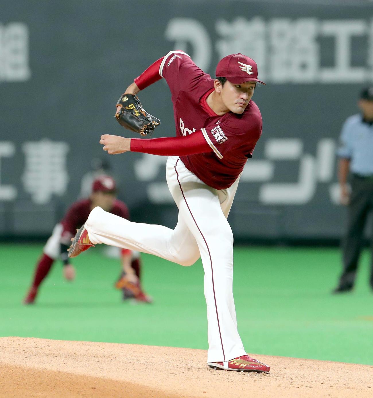 日本ハム対楽天　楽天先発の弓削（撮影・佐藤翔太）