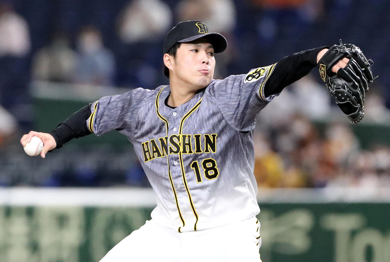 巨人対阪神　8回裏、阪神3番手で登板する馬場（撮影・加藤哉）