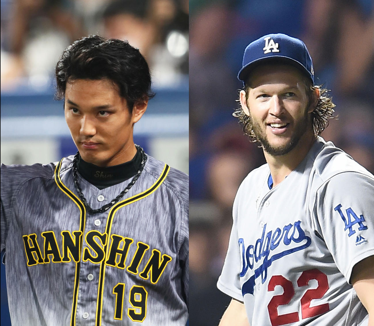 阪神藤浪（左）とドジャース・カーショー