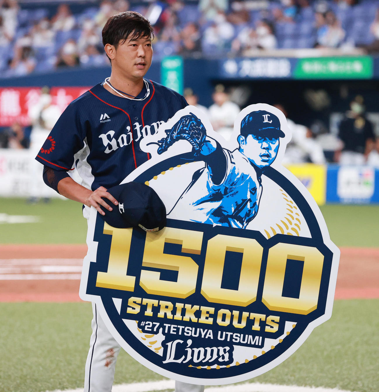 オリックス対西武　6回裏オリックス2死、杉本裕太郎を三振で通算1500奪三振を達成する内海哲也（撮影・清水貴仁）